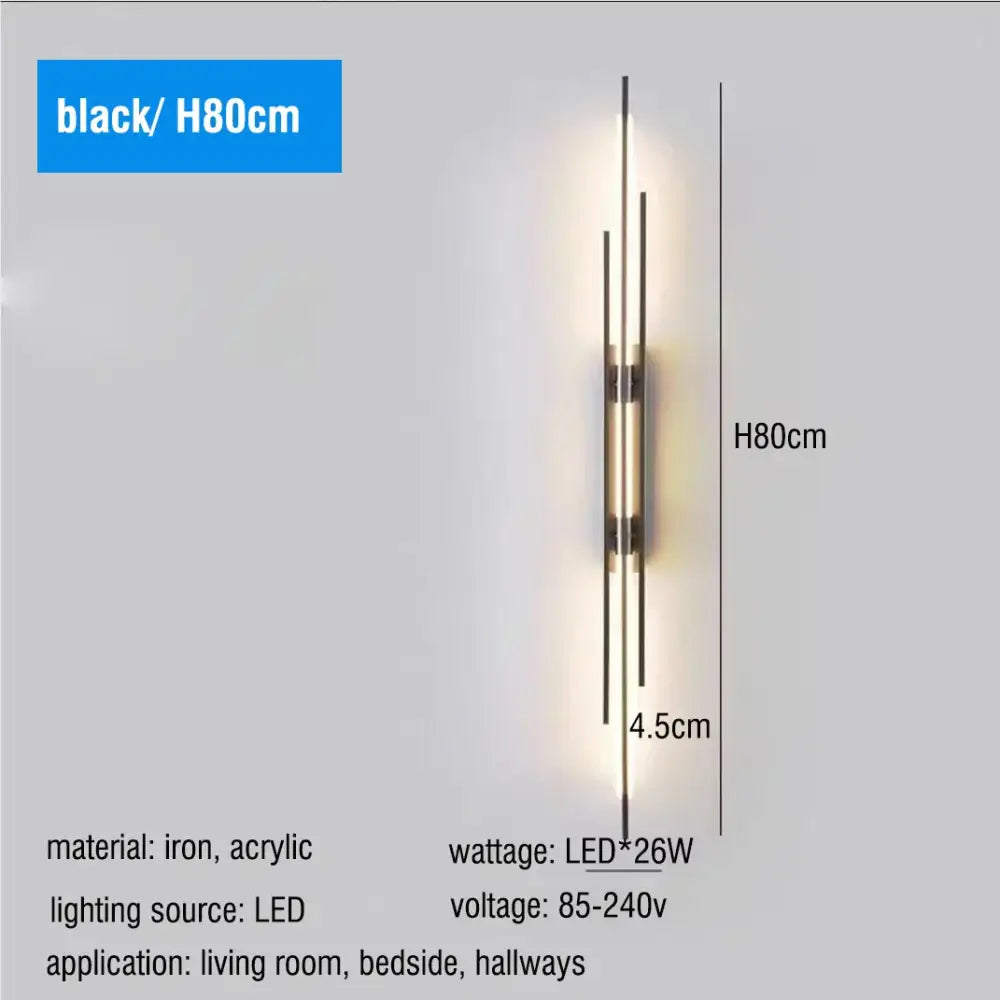 Black modern led long liner wall sconce with three vertical iron and acrylic light bars for living room decorbites led long