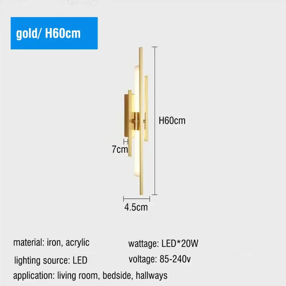 Modern gold led long liner wall sconce with sleek layered iron and acrylic design for living room decorbites led long lighting