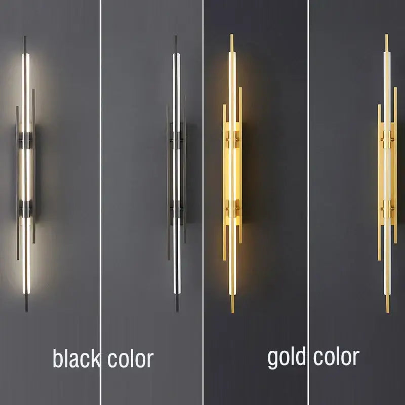 Modern gold led long liner wall sconce with sleek vertical led strips and metallic accents for living room decorbites led long