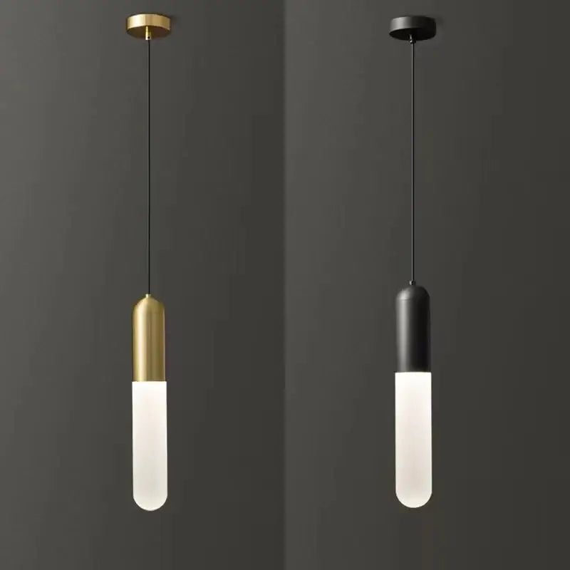 Modern gold led pendant lamp with sleek cylindrical frosted glass shades and metallic tops for bedroom and kitchen decorbites gold led