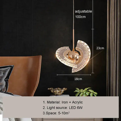 Modern gold led pendant light with heart-shaped textured acrylic and iron design for dining room decorbites gold led chandelier