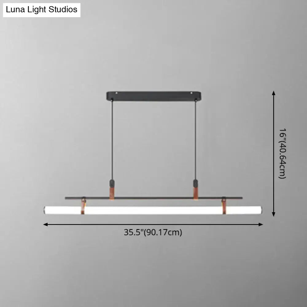 Modern gold led pendant light with black metal frame copper accents and leather for dining room illumination