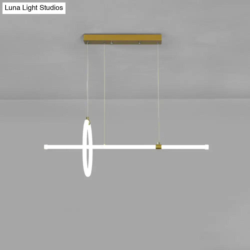 Modern minimalist DecorBites gold LED hanging lamp with white illuminated ring and tube design for dining room lighting