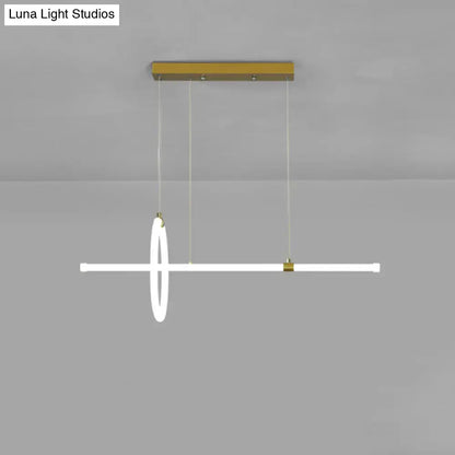 Modern minimalist DecorBites gold LED hanging lamp with white illuminated ring and tube design for dining room lighting
