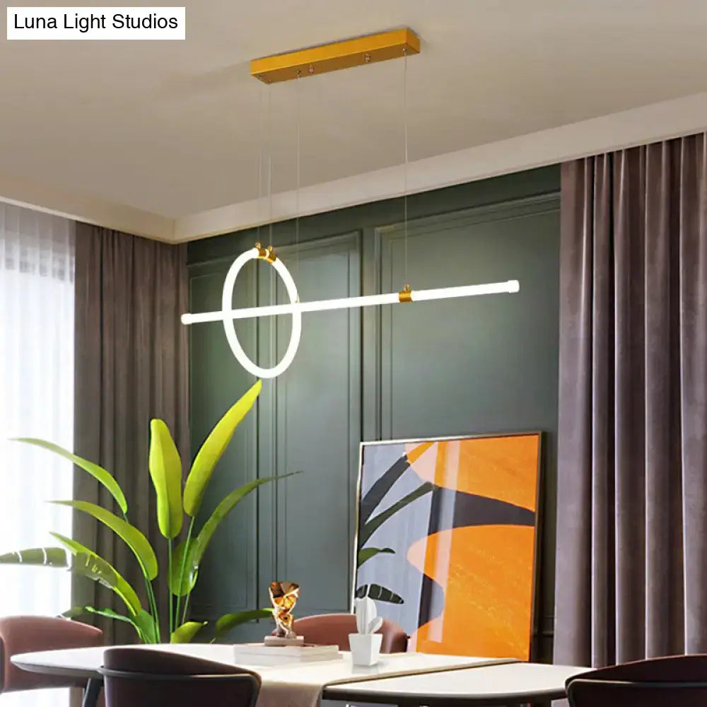 DecorBites gold LED hanging lamp with white ring and bar, gold ceiling mount, modern minimalist dining room lighting