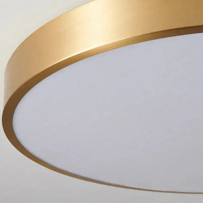 Modern gold led round ceiling light with a sleek metallic frame and soft white diffused lighting for bedroom use