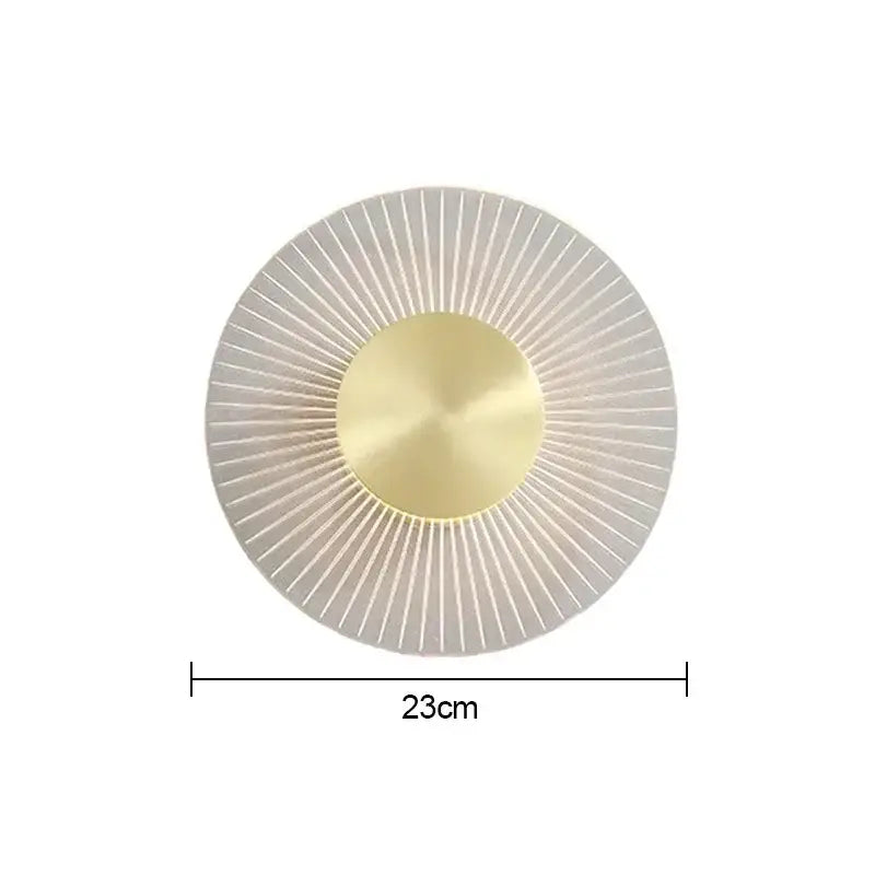 Modern gold led round wall lamp with a brass disc and silver metal spokes by decorbites gold led for bedroom decor