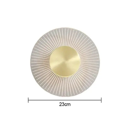 Modern gold led round wall lamp with a brass disc and silver metal spokes by decorbites gold led for bedroom decor