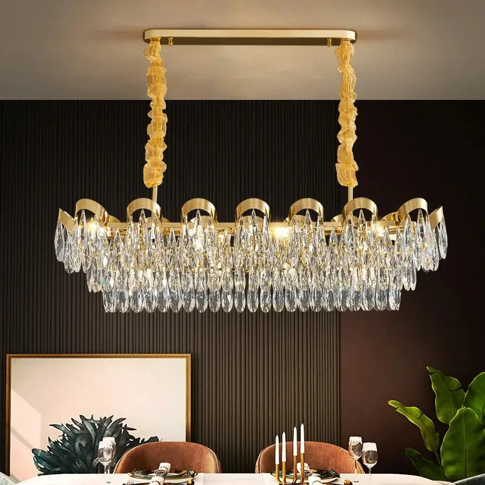 Modern gold led sunflower crystal ceiling chandelier with cascading crystal teardrops and textured ruffled chains for dining room decorbites led sunflower