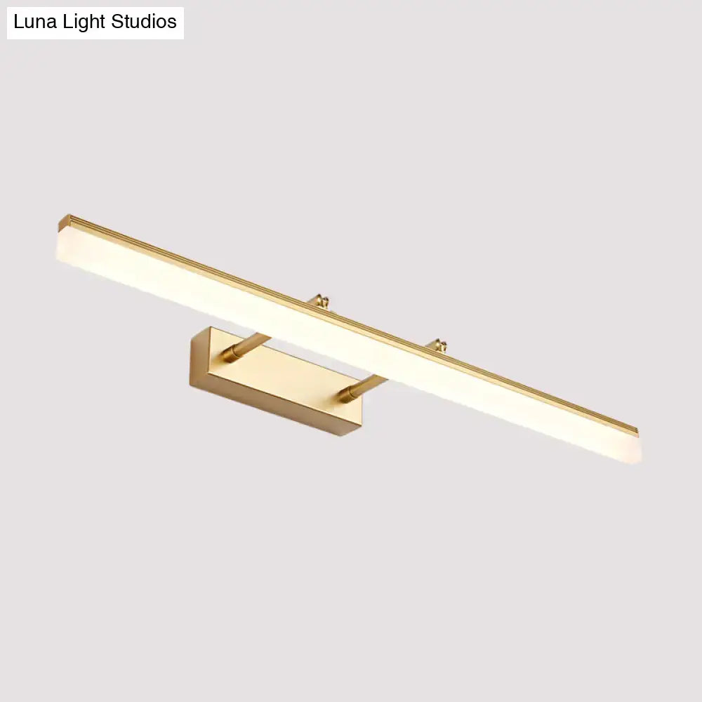 Modern gold led vanity lamp with frosted glass diffuser and rectangular gold finish wall light for bathroom use