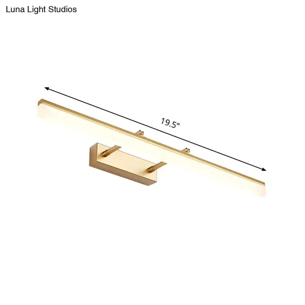 Modern gold led vanity lamp wall light with sleek rectangular design and integrated mounting bracket for bathroom use