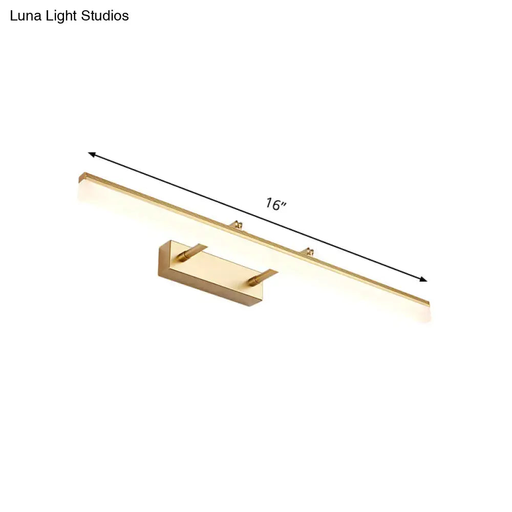 Modern gold led vanity lamp with sleek rectangular design and integrated mounting brackets for wall light use