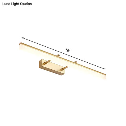 Modern gold led vanity lamp with sleek rectangular design and integrated mounting brackets for wall light use