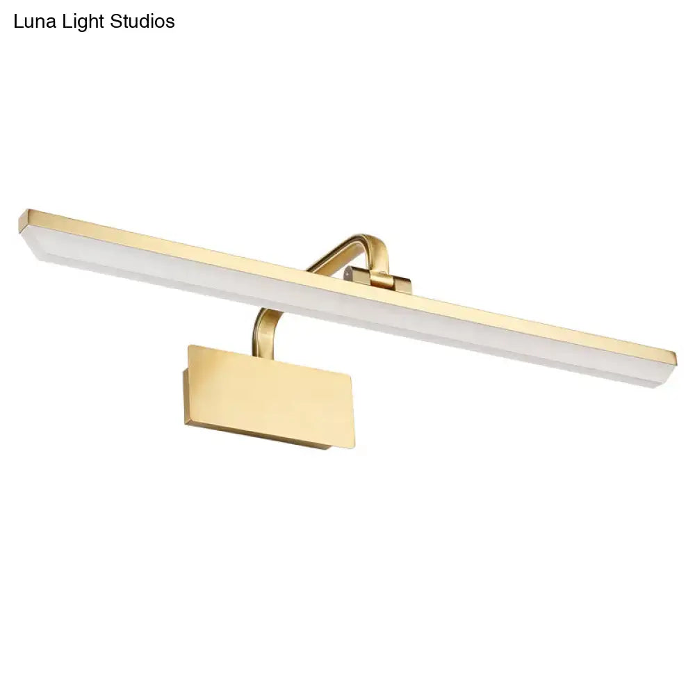 Modern gold led vanity light with acrylic swivel and color temperature control in a sleek rectangular wall fixture
