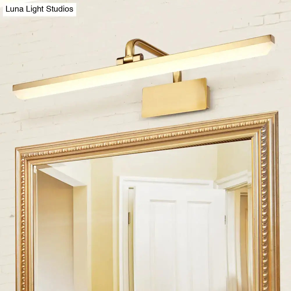 Modern gold led vanity light with acrylic swivel and adjustable color temperature in a sleek rectangular design