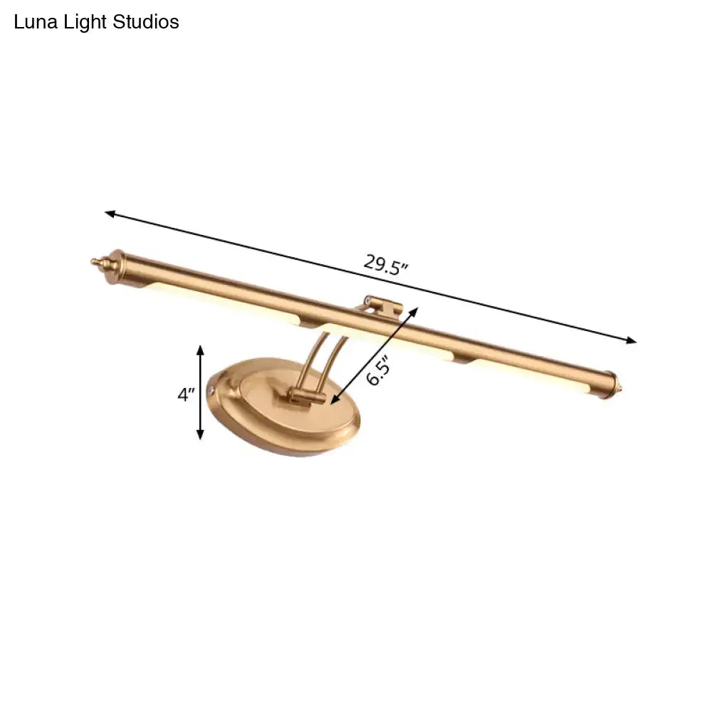 Brass-finished wall-mounted vanity light with 29.5 inch fixture width and adjustable arm for modern bathroom use with smd bulb