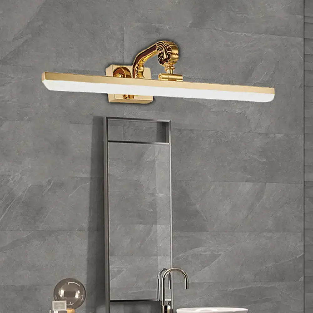 Modern gold led wall mounted bathroom vanity light with ornate lion-head design and frosted glass panel 110v-120v bulb base