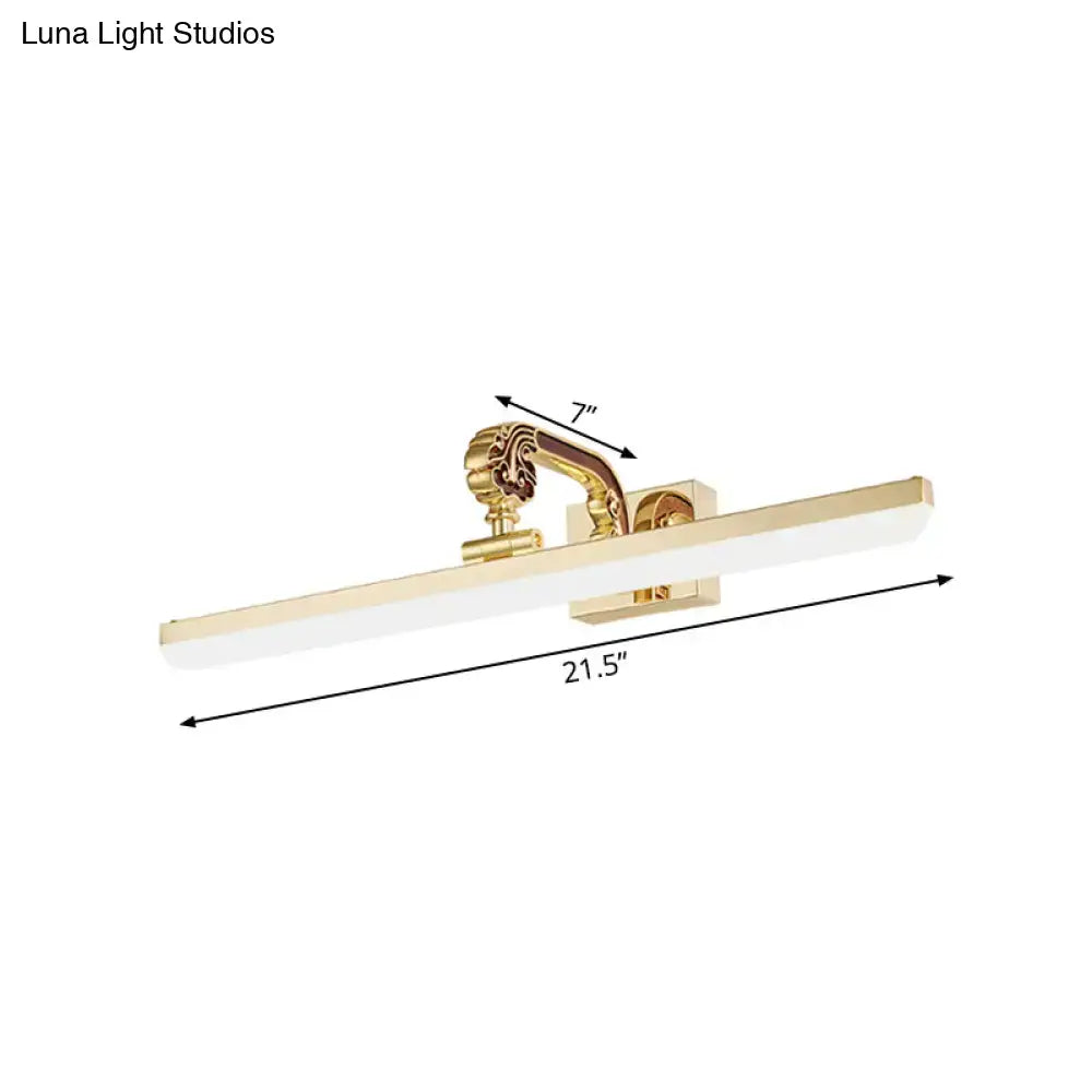 Modern gold led vanity light wall mounted with ornate handle and rectangular diffuser 110v-120v bulb base compatible