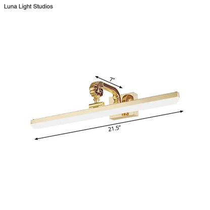 Modern gold led vanity light wall mounted with ornate handle and rectangular diffuser 110v-120v bulb base compatible
