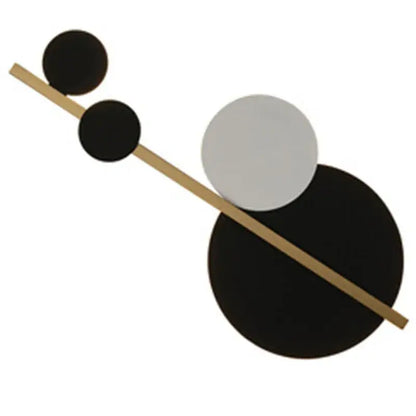 Minimalist abstract black and white circular discs on a gold rod modern gold led wall lamp for bedroom decorbites led wall