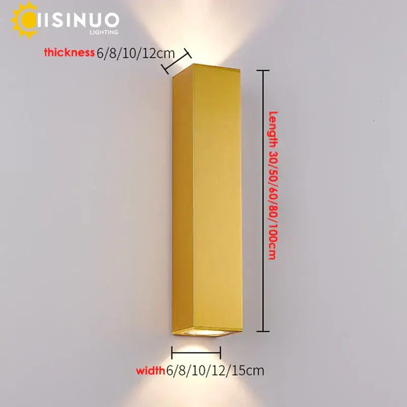 Gold-colored rectangular modern wall lamp decorbites gold led waterproof outdoor sconce light with sleek design