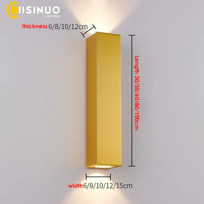 Gold-colored rectangular modern wall lamp decorbites gold led waterproof outdoor sconce light with sleek design