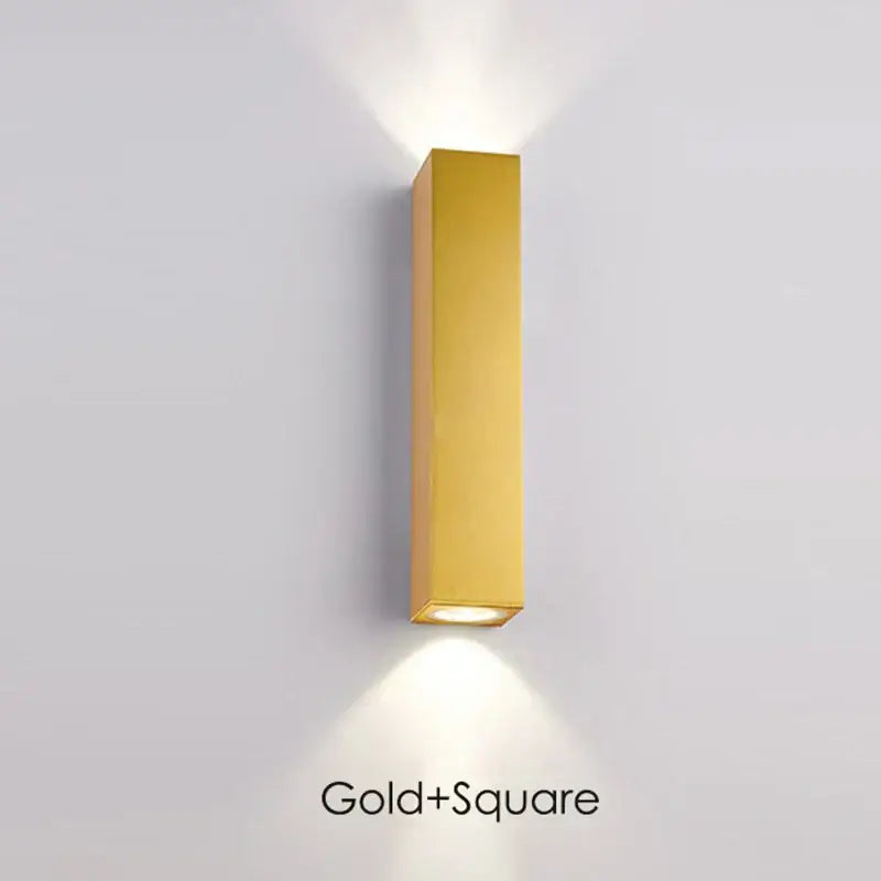 Modern gold led wall lamp with gold finish rectangular design sleek decorbites gold led outdoor sconce light