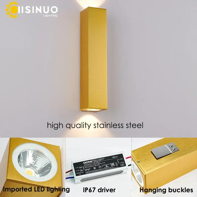 Modern gold led wall lamp with decorbites gold led imported lighting in a gold-finished stainless steel sconce design