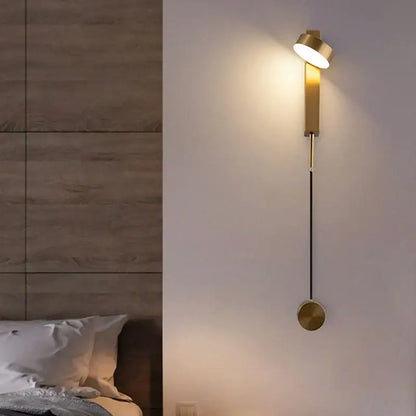 Modern gold led wall lamp with dimming switch and adjustable head for bedroom decor featuring decorbites gold led design