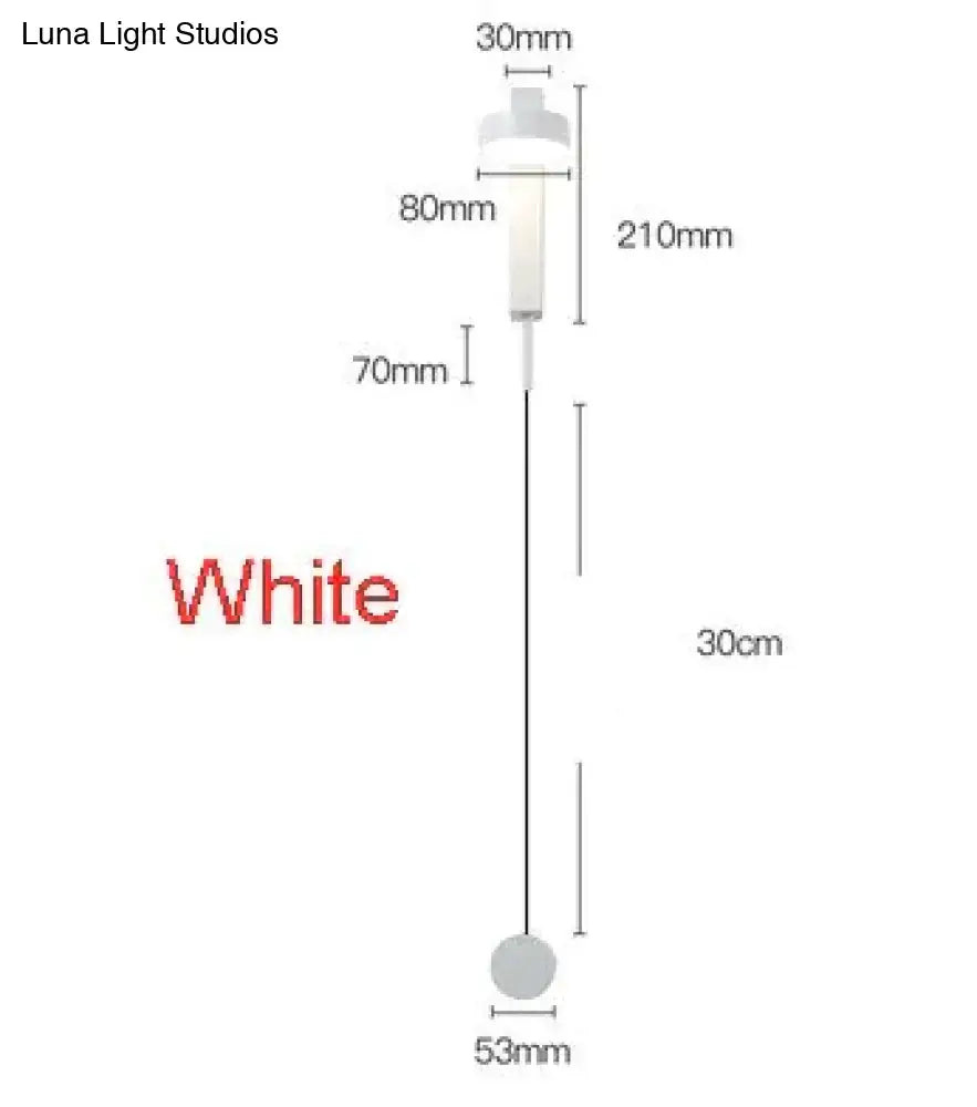 White pendant lamp with cylindrical shade and spherical base as modern led wall lamps with rotating sconce light