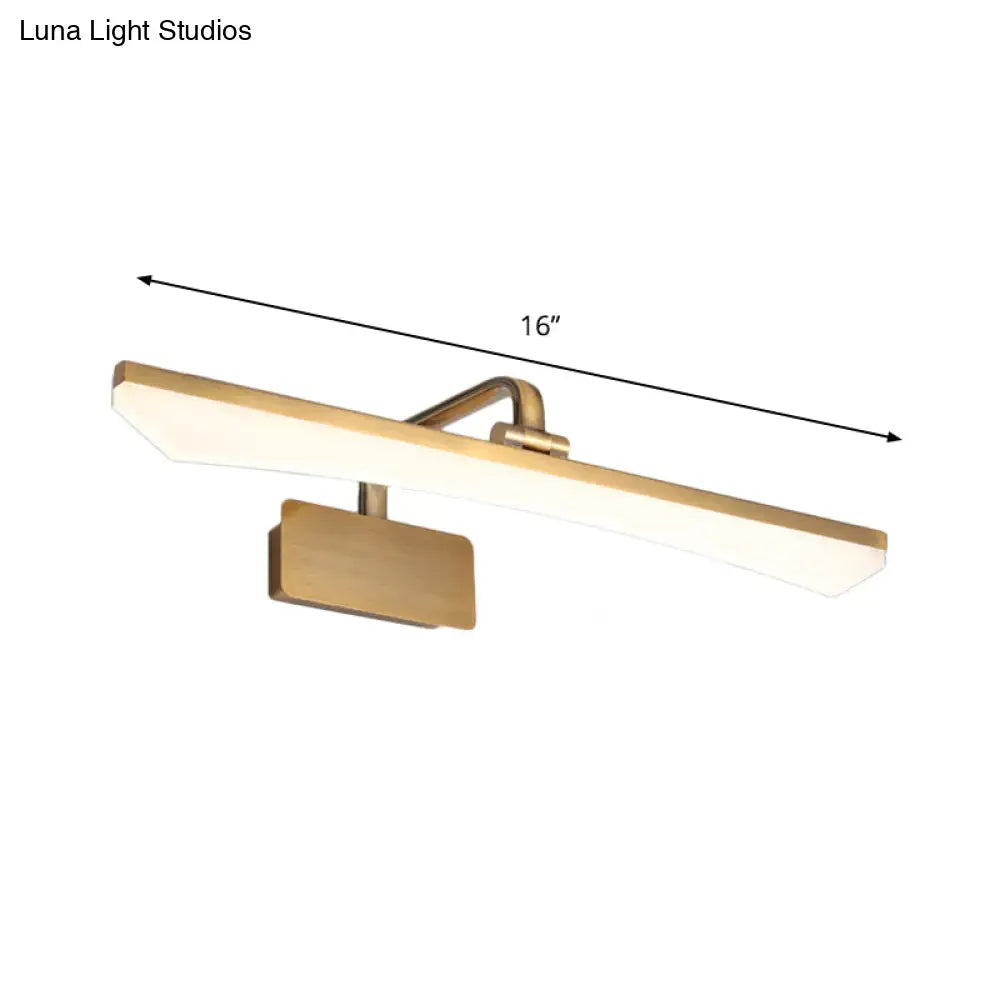 A sleek 16-inch gold led wall light fixture with warm white light and minimalist rectangular modern design