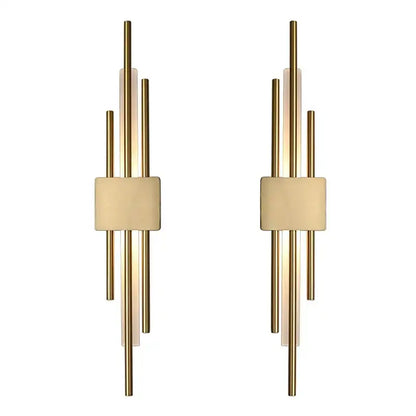 Modern gold led wall sconce with vertical rods and rectangular diffuser for bedroom ambient lighting by decorbites led wall