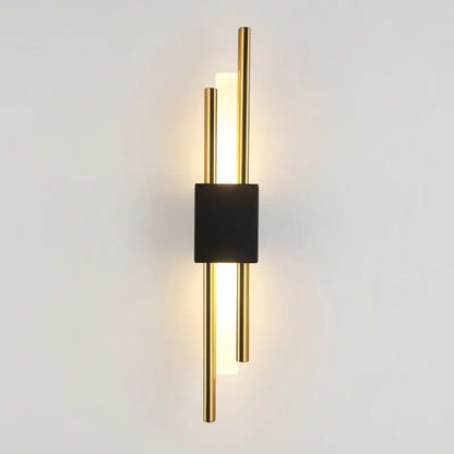Modern gold led wall sconce with vertical illuminated rods and central black square accent for stylish decorbites led wall lighting