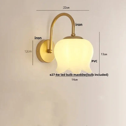 Modern gold led wall sconce with frosted pvc tulip-shaped shade for stairway lighting and elegant wall decor