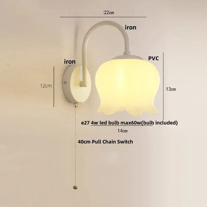 Modern gold led wall sconce with white iron and pvc tulip-shaped frosted glass shade for stairway lighting