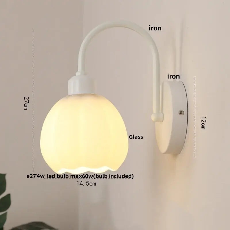 White iron led wall sconce with frosted glass shade for modern stairway lighting and elegant wall illumination