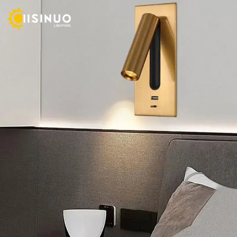 Modern gold led wall sconce with usb charging and sleek design for bedroom reading featuring decorbites led wall sconce