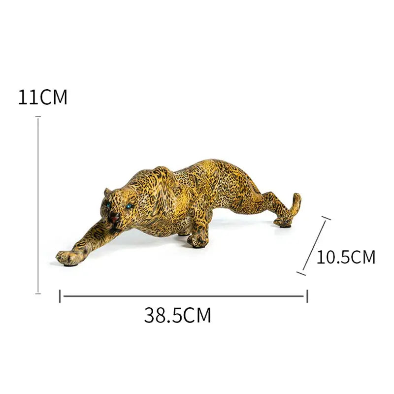 A detailed golden leopard resin statue with intricate spots by decorbites for modern living room wildlife decor