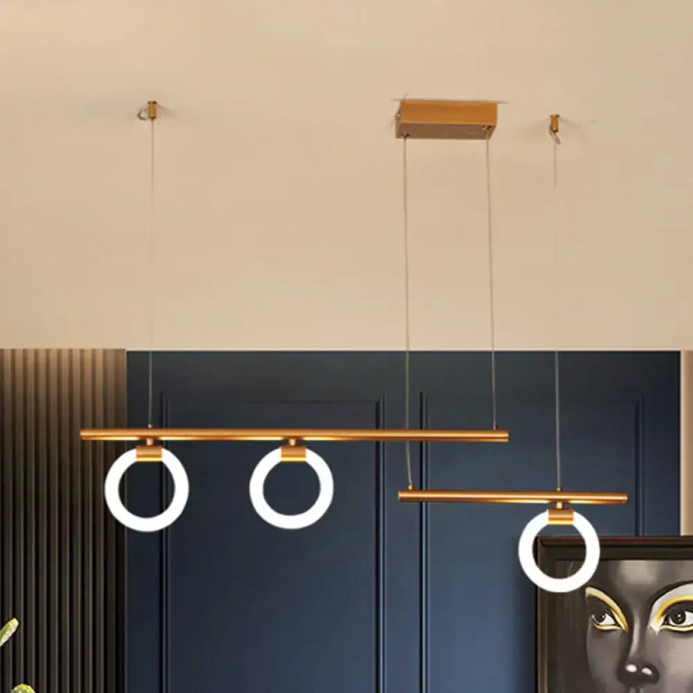 DecorBites™ modern gold metal chandelier lamp with sleek circular led rings and linear chandelier design suspended by cords