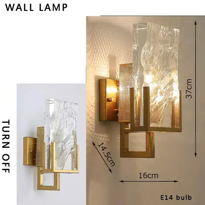 Modern gold linear glass led chandelier with textured clear organic crackled glass panel for kitchen island lighting