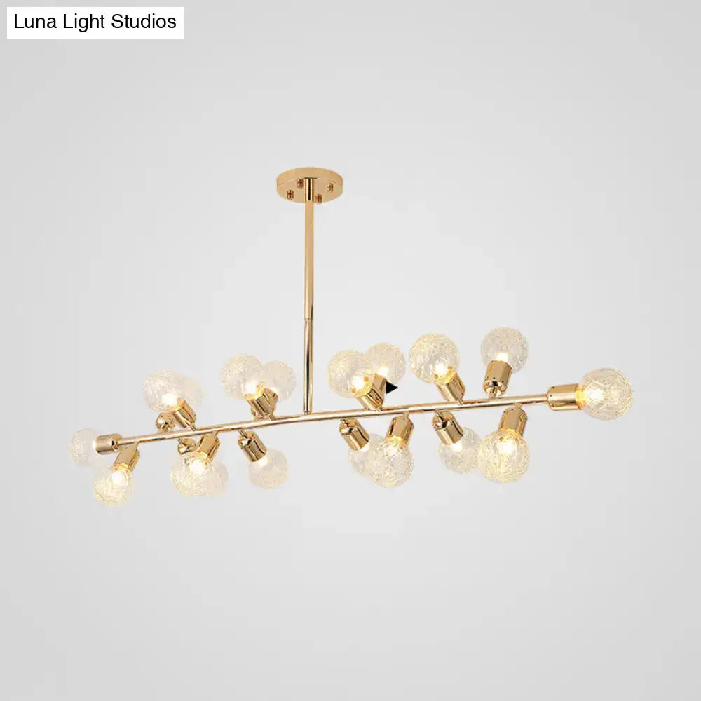 Modern gold linear island light featuring ribbing glass shade with faceted globes for dining room 220v-240v 110v-120v use