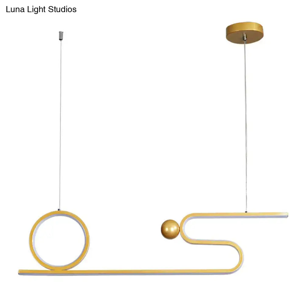 Modern gold linear ceiling hang lamp with minimalist circular ring and curved arm metal design for 220v-240v use
