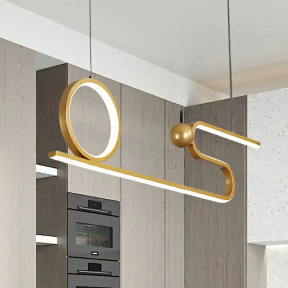 Modern gold-toned metal ceiling hang lamp with abstract geometric design featuring circular ring for restaurant lighting 220v-240v