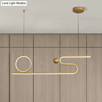 Modern gold linear metal ceiling hang lamp with minimalist circular ring design for 220v-240v and 110v-120v use