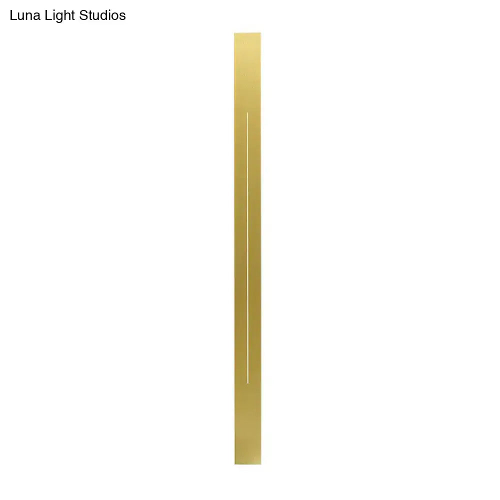 Modern gold linear led wall light fixture with sleek metal strip and subtle vertical line detail for living room sconce