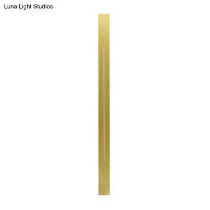 Modern gold linear led wall light fixture with sleek metal strip and subtle vertical line detail for living room sconce