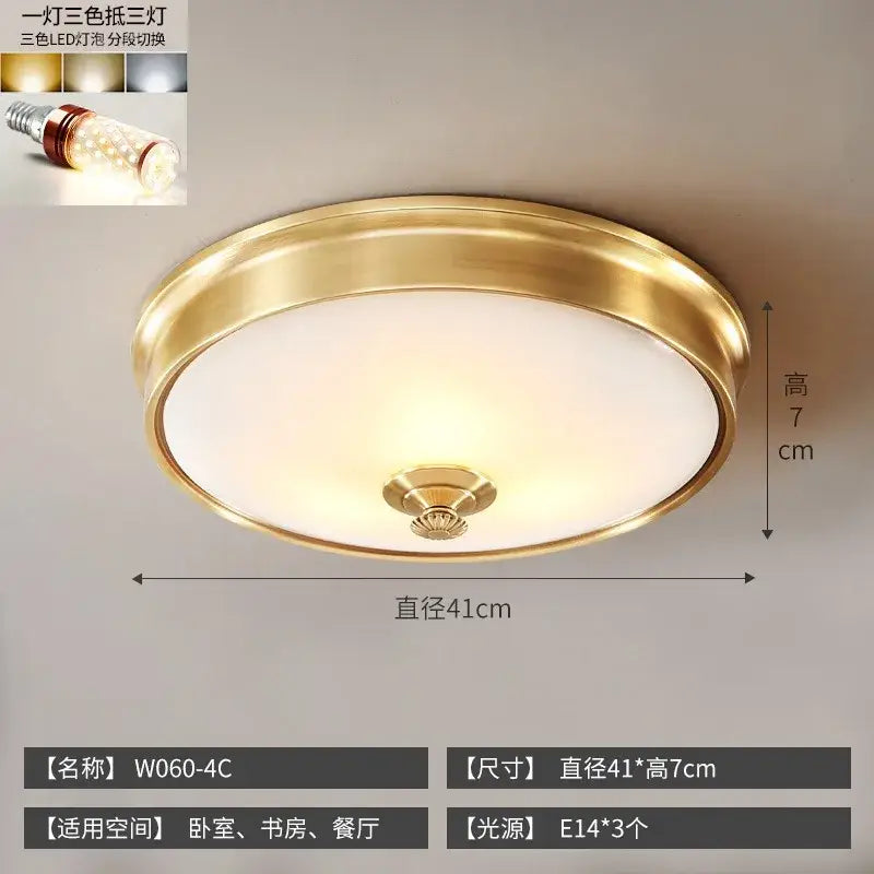 Modern gold lustre copper ceiling lamp with frosted glass diffuser and three e14 led bulbs for living room lighting