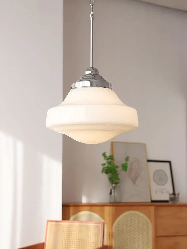 Modern gold lustre pendant light with tiered frosted glass shade and polished chrome hardware by decorbites gold lustre