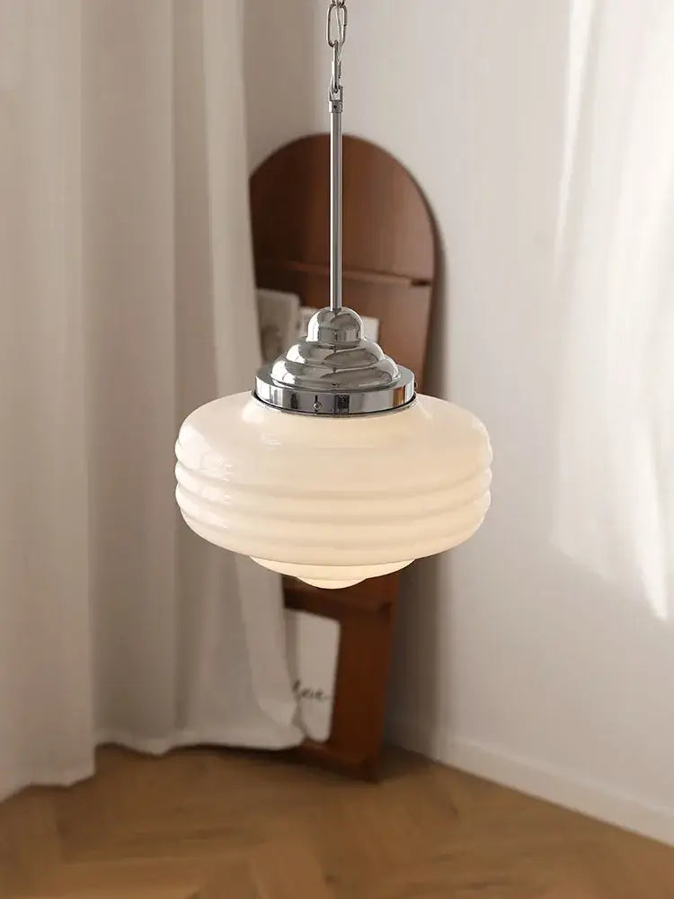 Modern gold lustre pendant light with cream ribbed glass shade and polished chrome fixture for kitchen decorbites gold lustre