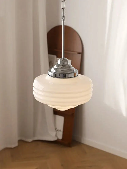 Modern gold lustre pendant light with cream ribbed glass shade and polished chrome fixture for kitchen decorbites gold lustre